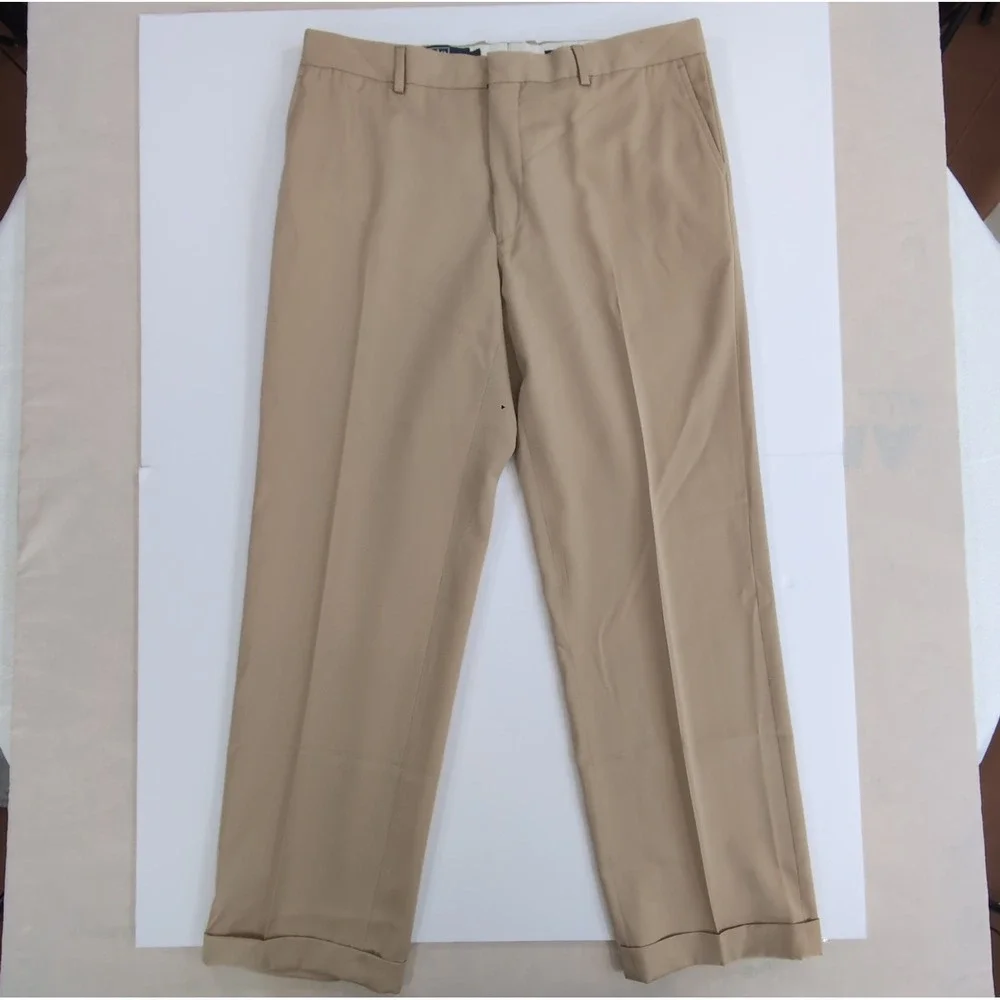 Vintage Polo Ralph Lauren Mens 38 Khaki Chinos Pants Made in Italy Cuffed Cotton